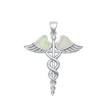 Load image into Gallery viewer, Sterling Silver Caduceus White Lab Opal Pendant