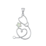 Sterling Silver Rhodium Plated Stethoscope White Lab Opal Pendant