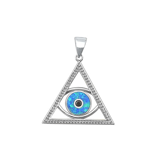Sterling Silver Rhodium Plated Eye of Providence Blue Lab Opal Pendant