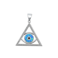 Sterling Silver Rhodium Plated Eye of Providence Blue Lab Opal Pendant