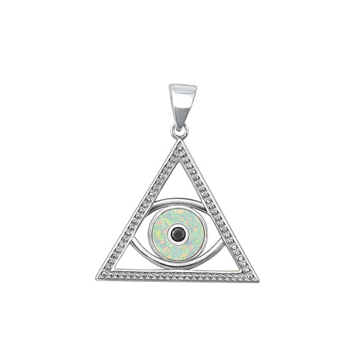 Sterling Silver Rhodium Plated Eye of Providence White Lab Opal Pendant