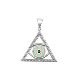 Sterling Silver Rhodium Plated Eye of Providence White Lab Opal Pendant