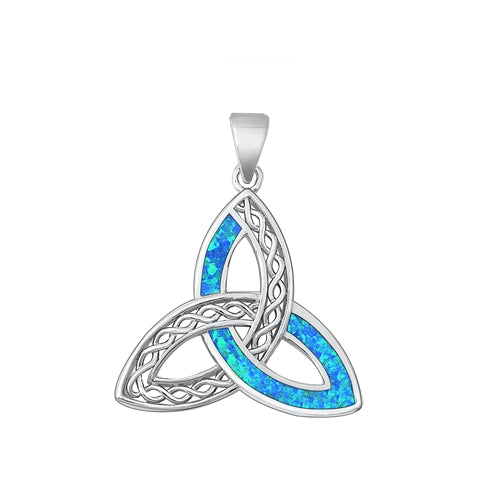 Sterling Silver Rhodium Plated Triquetra Blue Lab Opal Pendant