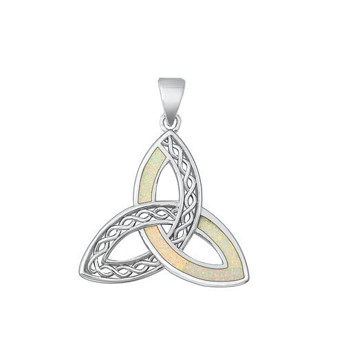 Sterling Silver Rhodium Plated Triquetra White Lab Opal Pendant