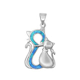 Sterling Silver Rhodium Plated Cats Blue Lab Opal Pendant