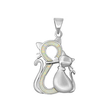 Load image into Gallery viewer, Sterling Silver Rhodium Plated Cats White Lab Opal Pendant