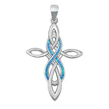Sterling Silver Rhodium Plated Celtic Cross and Infinity Blue Lab Opal Pendant