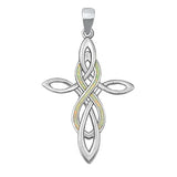 Sterling Silver Rhodium Plated Celtic Cross and Infinity White Lab Opal Pendant