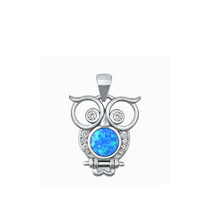 Sterling Silver Rhodium Plated owl Blue Lab Opal Pendant