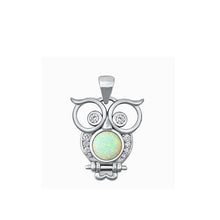 Load image into Gallery viewer, Sterling Silver Rhodium Plated owl White Lab Opal Pendant