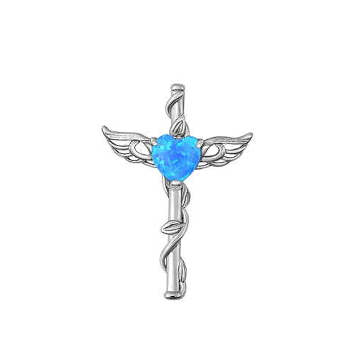 Sterling Silver Rhodium Plated Caduceus Blue Lab Opal Pendant