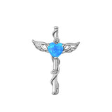 Sterling Silver Rhodium Plated Caduceus Blue Lab Opal Pendant