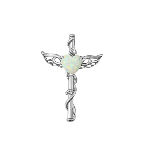 Sterling Silver Rhodium Plated Caduceus White Lab Opal Pendant