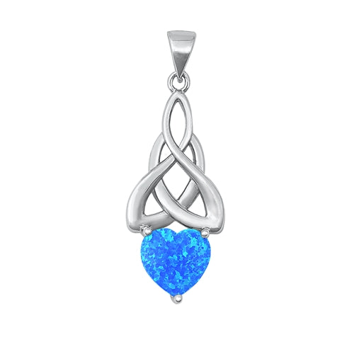 Sterling Silver Rhodium Plated Celtic Heart Blue Lab Opal Pendant