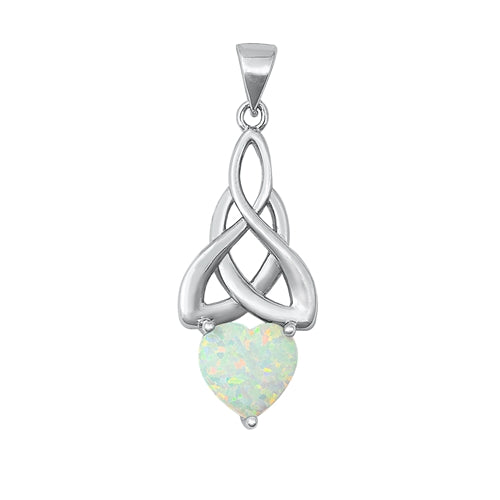 Sterling Silver Rhodium Plated Celtic Heart White Lab Opal Pendant