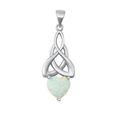 Sterling Silver Rhodium Plated Celtic Heart White Lab Opal Pendant