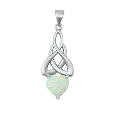 Sterling Silver Rhodium Plated Celtic Heart White Lab Opal Pendant