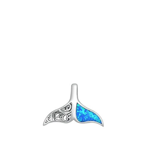 Sterling Silver Rhodium Plated Whale Tail Blue Lab Opal Pendant