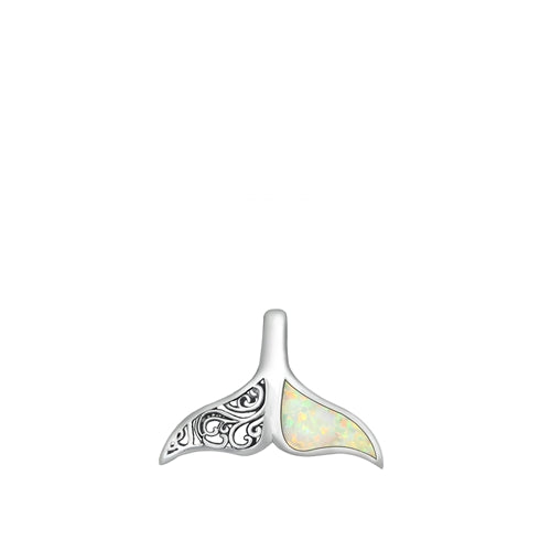 Sterling Silver Rhodium Plated Whale Tail White Lab Opal Pendant