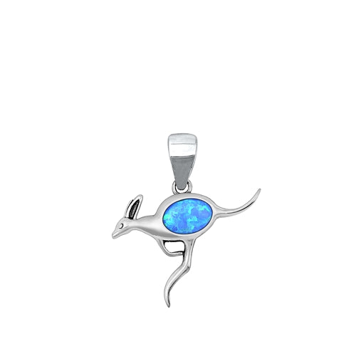 Sterling Silver Rhodium Plated Kangaroo Blue Lab Opal Pendant
