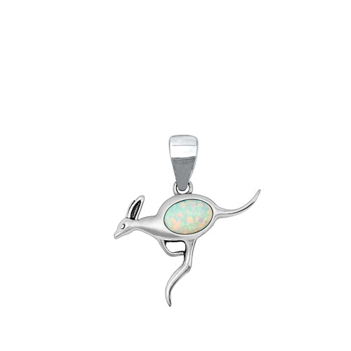 Sterling Silver Rhodium Plated Kangaroo White Lab Opal Pendant
