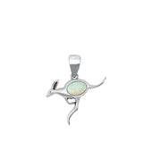Sterling Silver Rhodium Plated Kangaroo White Lab Opal Pendant