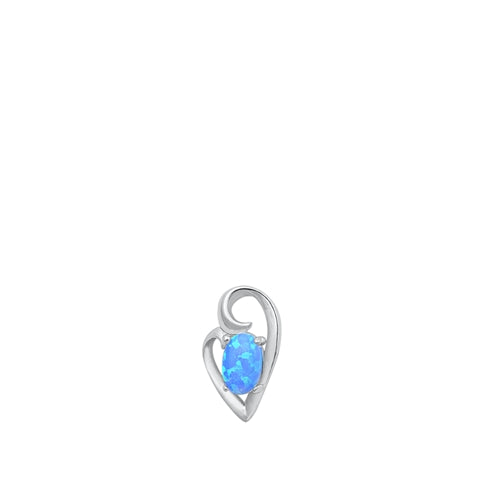 Sterling Silver Rhodium Plated Heart Blue Lab Opal Pendant