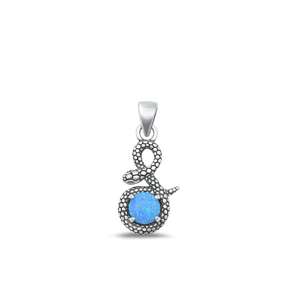 Sterling Silver Oxidized Blue Lab Opal Snake Pendant Face Height-15.8mm