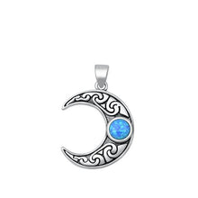Load image into Gallery viewer, Sterling Silver Celtic Moon Blue Lab Opal Pendant