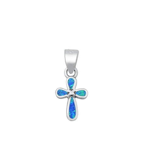 Sterling Silver High Polish Cross Blue Lab Opal Pendant