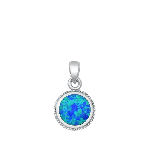 Sterling Silver Oxidized Blue Lab Opal Pendant-10.5mm