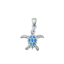 Load image into Gallery viewer, Sterling Silver Rhodium Plated Turtle Blue Lab Opal Pendant