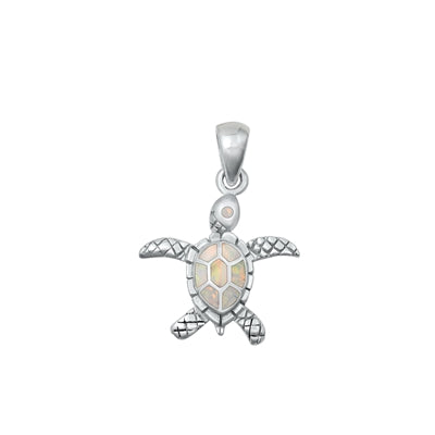 Sterling Silver Rhodium Plated Turtle White Lab Opal Pendant