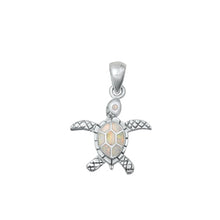 Load image into Gallery viewer, Sterling Silver Rhodium Plated Turtle White Lab Opal Pendant