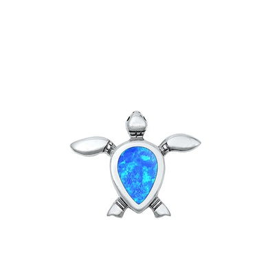 Sterling Silver Oxidized Blue Lab Opal Turtle Pendant Face Height-19.1mm