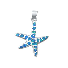 Load image into Gallery viewer, Sterling Silver Rhodium Plated Starfish Blue Lab Opal Pendant