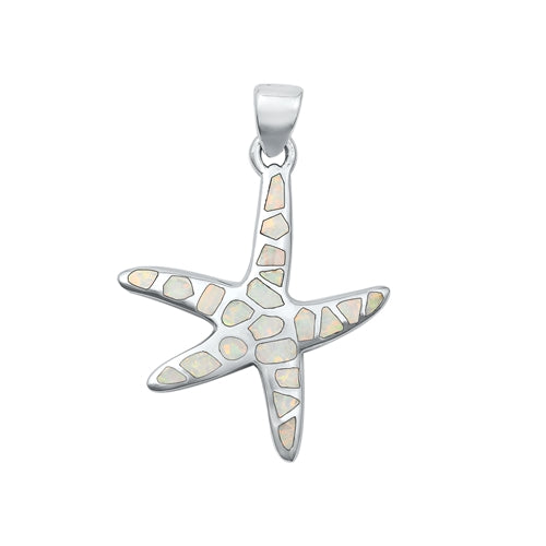 Sterling Silver Rhodium Plated Starfish White Lab Opal Pendant