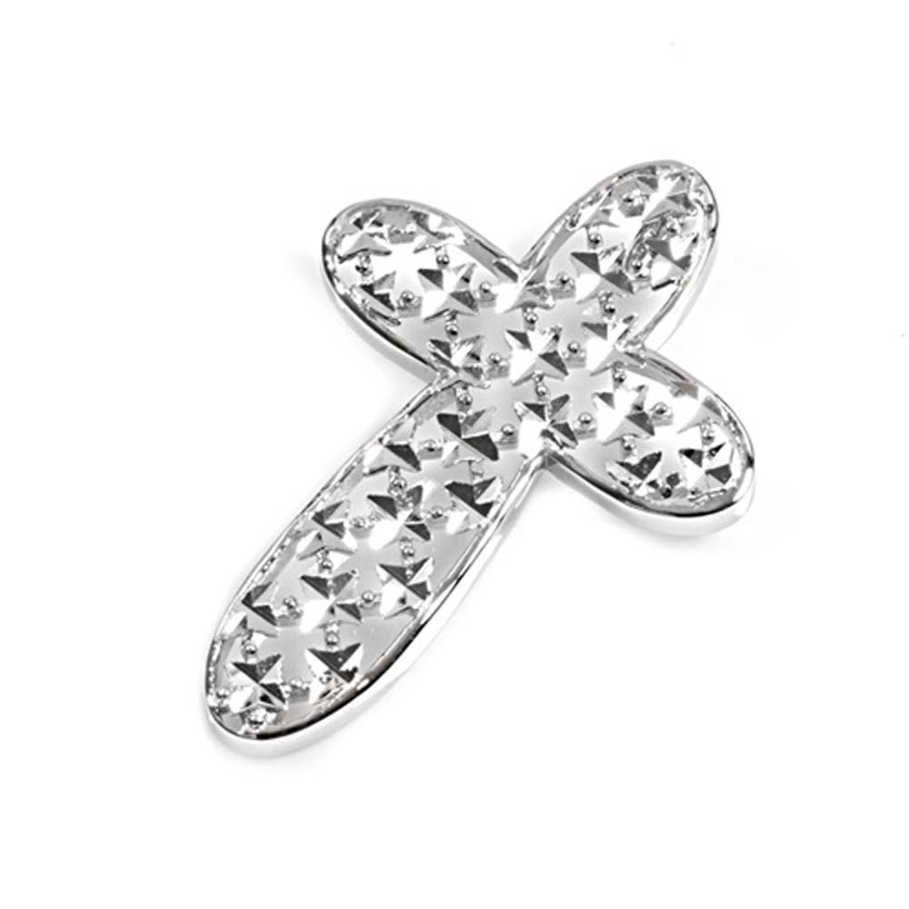 Sterling Silver Rhodium Plated Small Plain Cross PendantAnd Pendant Height 34mm