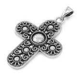 Sterling Silver Antique Filigree Style Cross Pendant with Pendant Height of 32MM