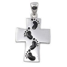 Load image into Gallery viewer, Sterling Silver Stylish Cross with Footprints  DesignAnd Pendant Height of 22MM