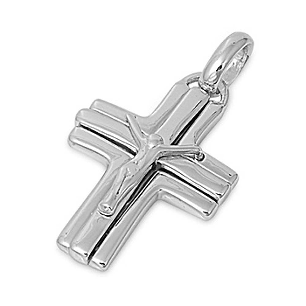 Sterling Silver Modish Modern Cross Pendant with Pendant Height of 27MM