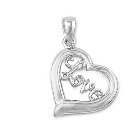 Sterling Silver Elegant Side Heart Pendant with The Word  LOVE  InsideAnd Pendant Height 16MM