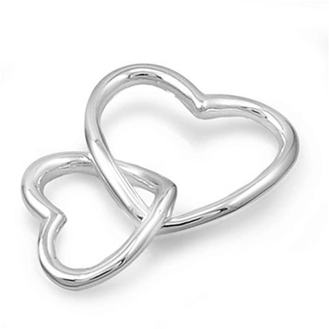 Sterling Silver Two Elegant Intertwined Open Hart PendantsAnd Height 24 MM