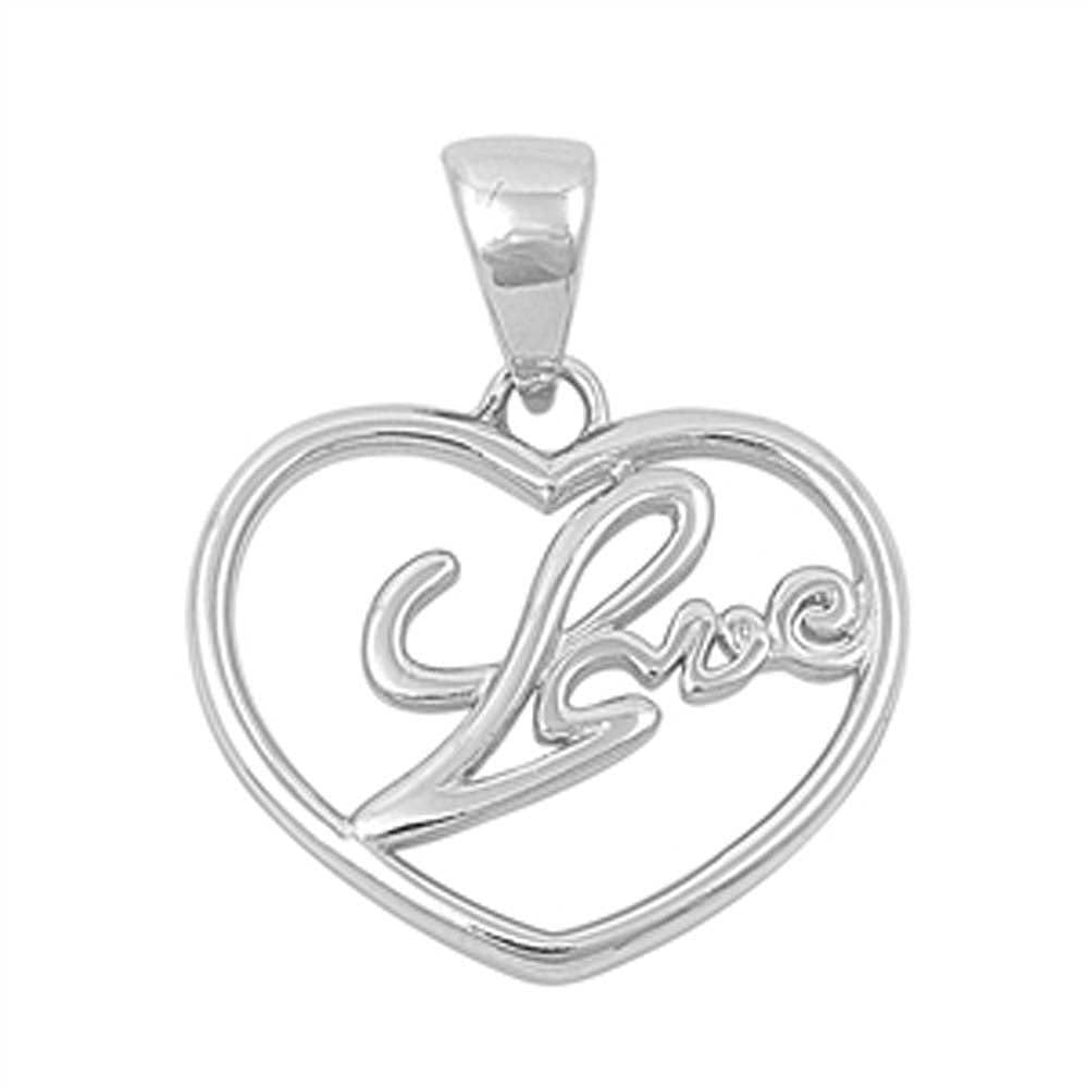 Sterling Silver Fancy Heart Pendant with The Word  LOVE  InsideAnd Pendant Height 17MM