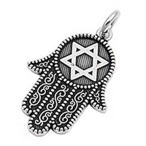 Sterling Silver Oxidized Hand of God with Jewish Star Shape PendantAndHeight 25mm