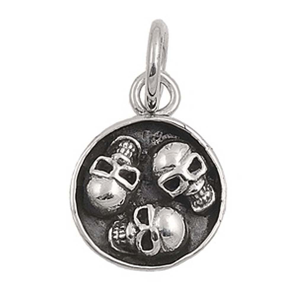Sterling Silver Antique Style Three Skull Heads Pendant with Pendant Height of 16MM