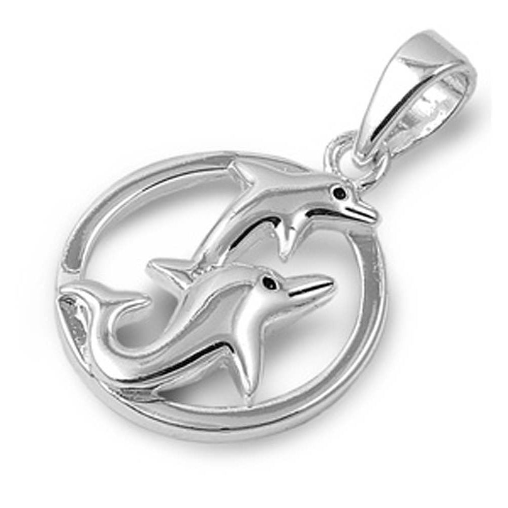 Sterling Silver Fancy Stylish Double Dolphin Pendant with Pendant Height of 16MM