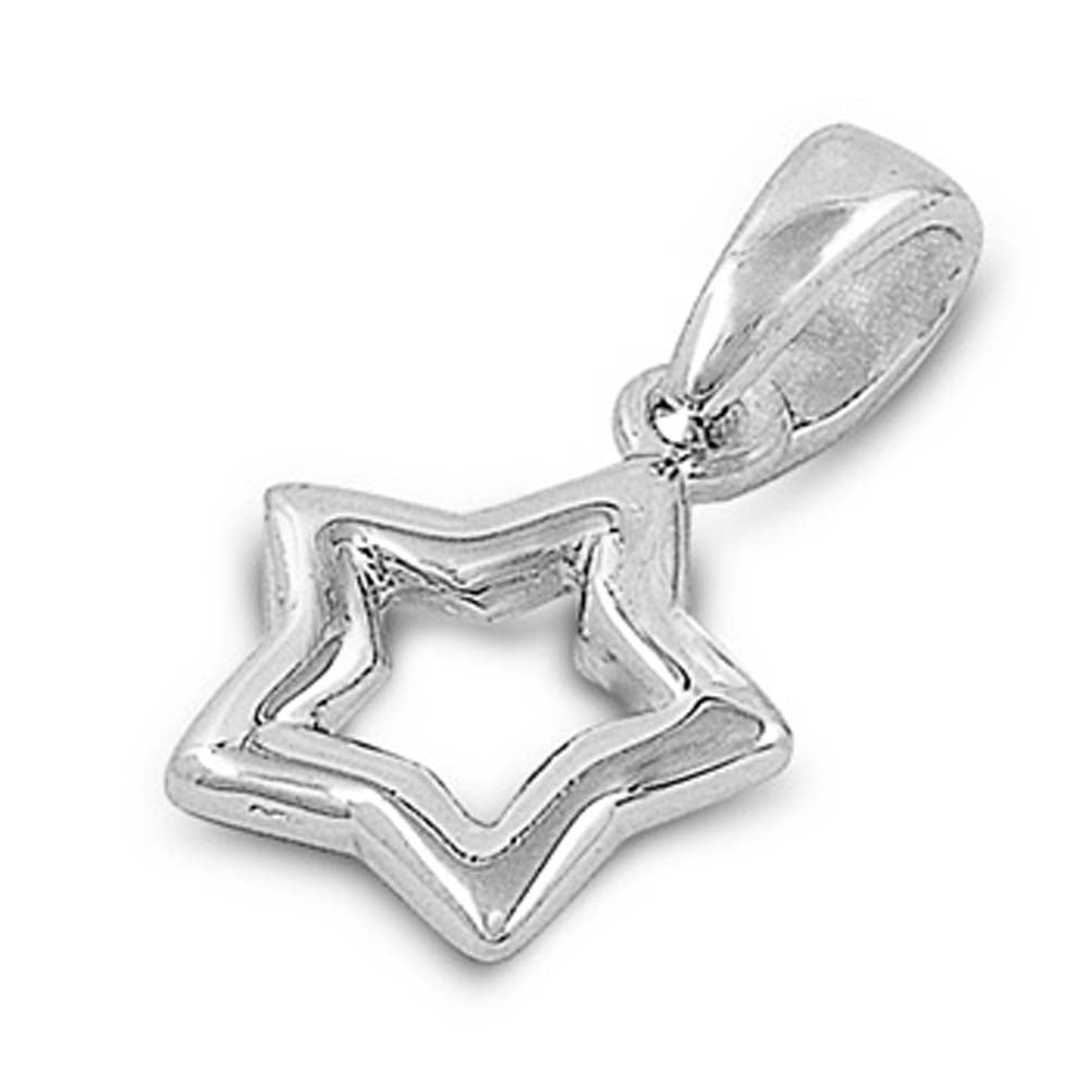 Sterling Silver Plain Open Cut Star Pendant with Pendant Height of 10MM