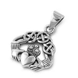 Sterling Silver Stylish Modish Claddagh with Celtic Knot PendantAnd Pendant Height of 19MM