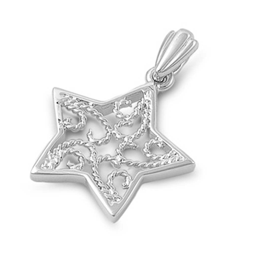 Sterling Silver Fancy Star with Twisted Filigree Design PendantAnd Pendant Height of 19MM